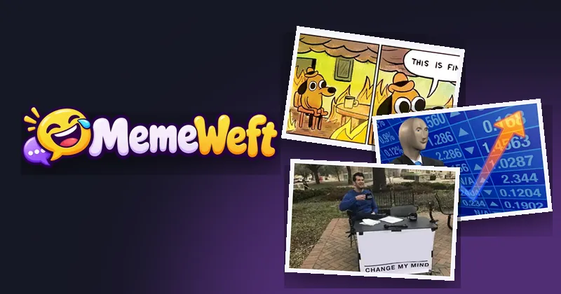 MemeWeft logo beside a fan of classic meme templates
